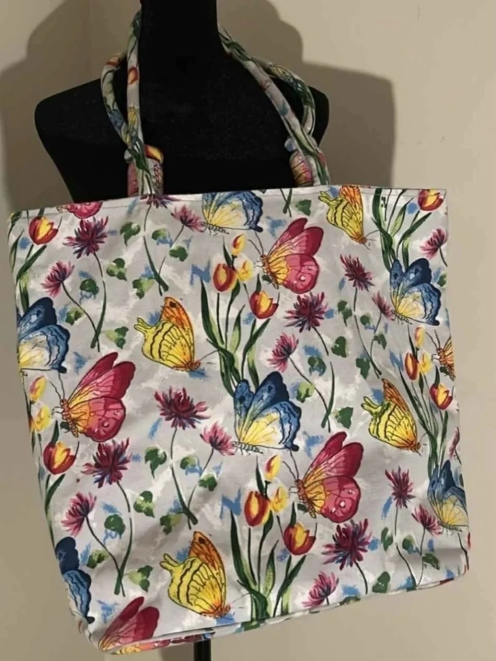 Large canvas butterfly tote bag